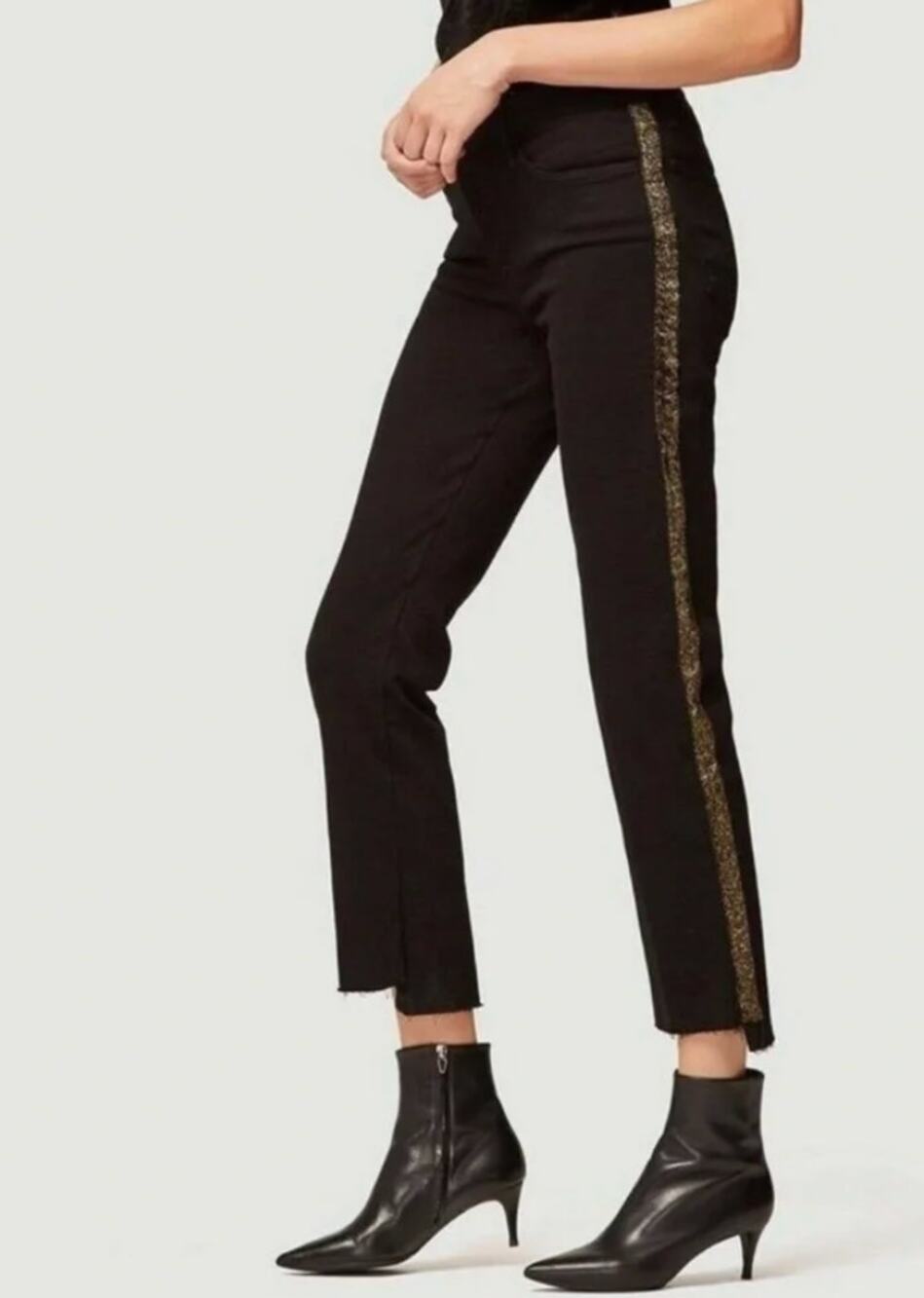 FRAME Black Denim Jeans Le High Straight  SZ 28 Velvet Metallic Tuxedo Stripe